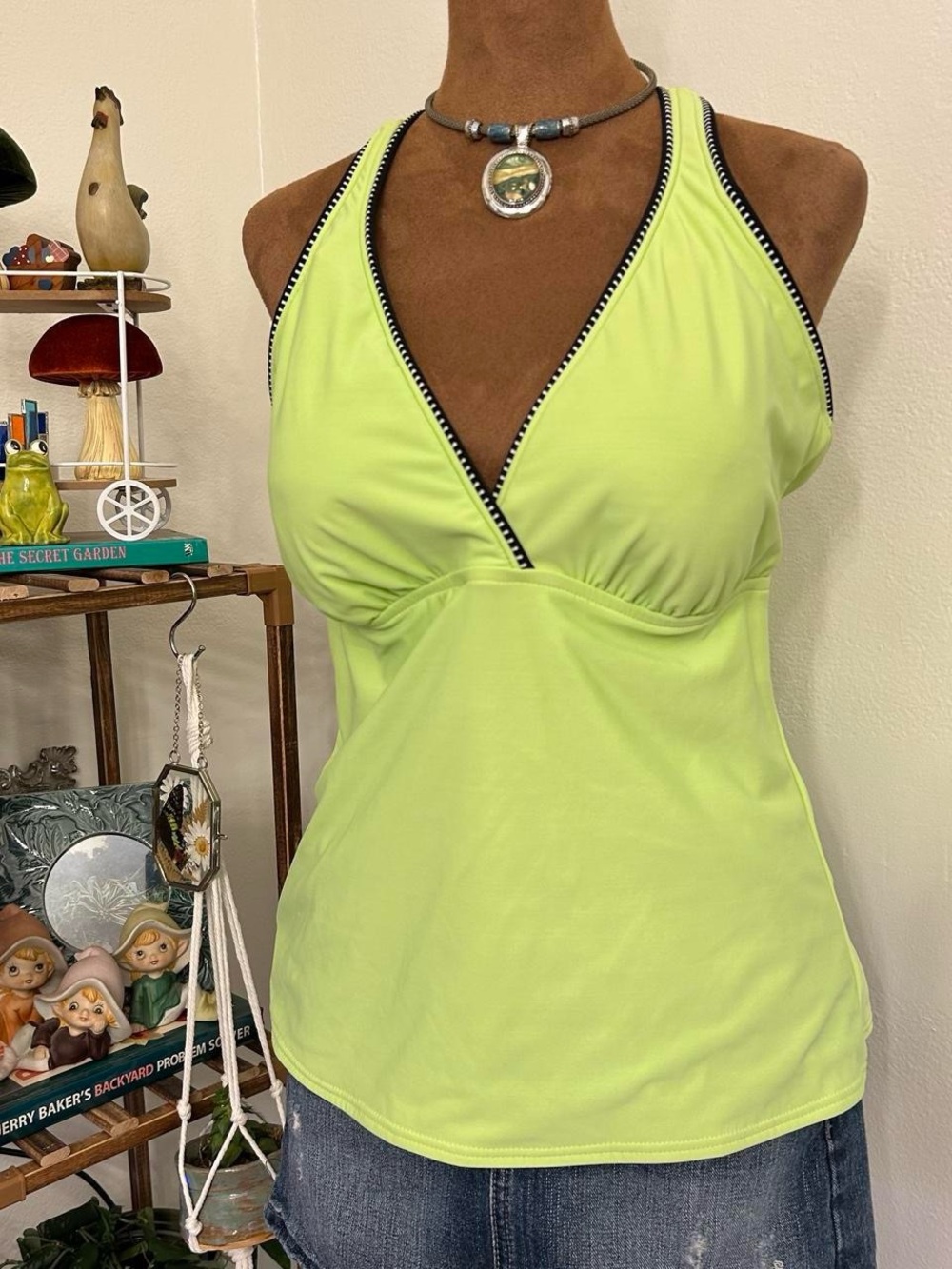 Y2K Preppy Light Green V-Neck Tankini Top by MiracleSuit